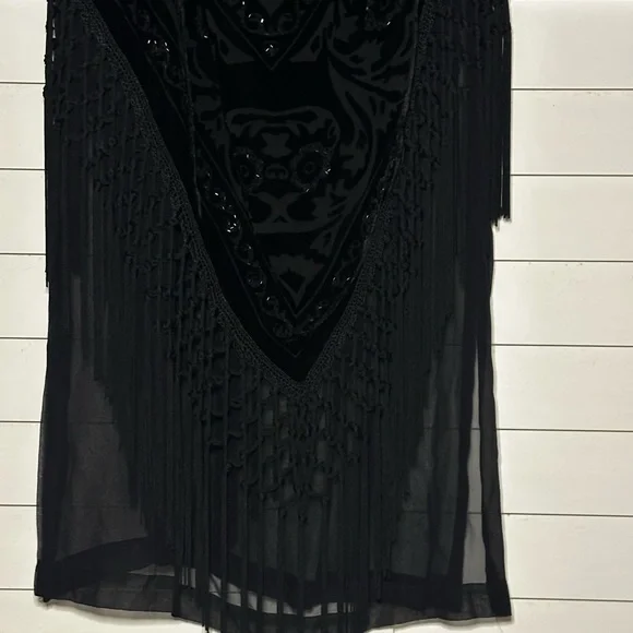 Vintage Sue Wong Dress Gown Size 10 Halter Prom Formal Beaded Fringe Silk Blend - Picture 13 of 16